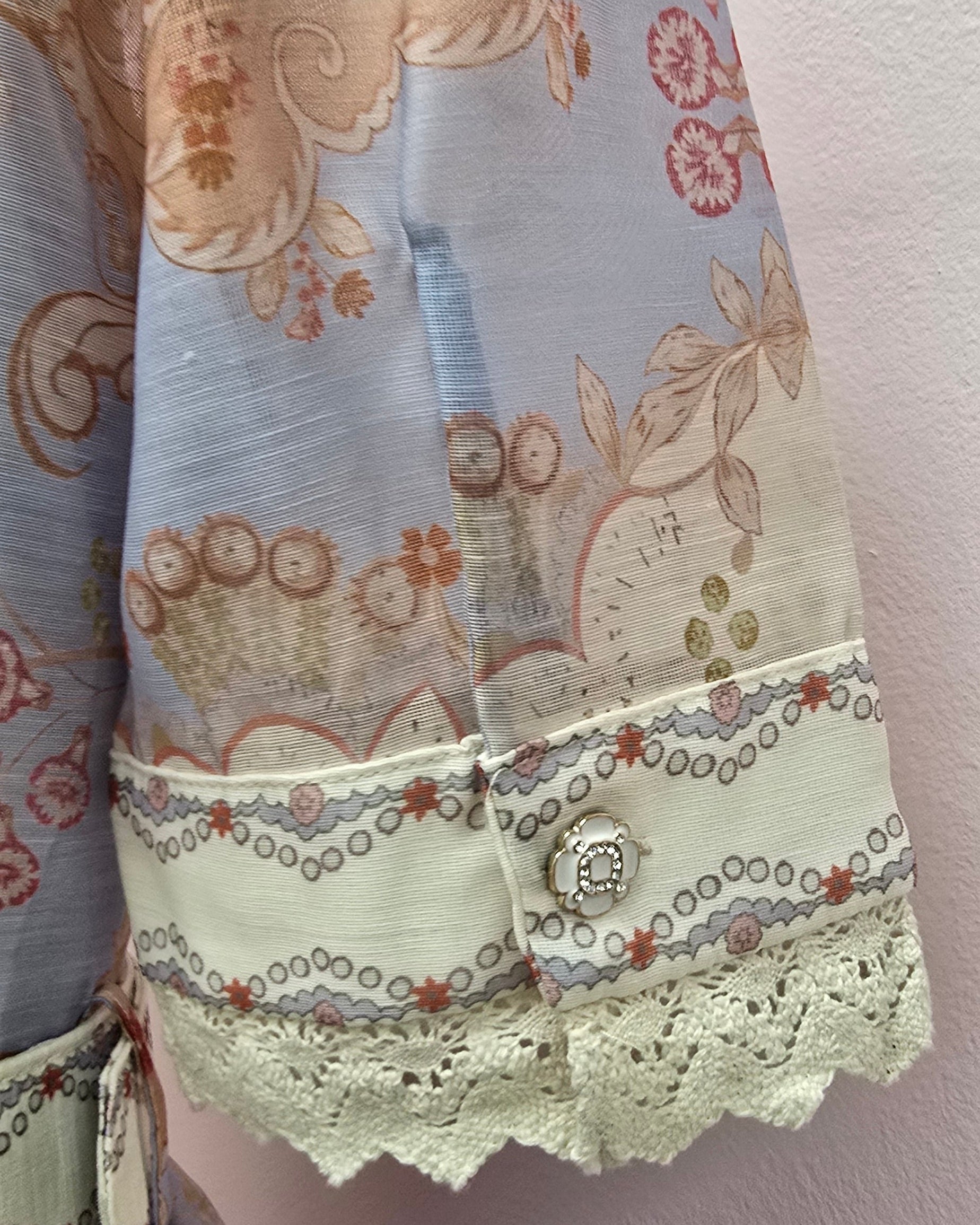 Vintage Style Printed Dress with Belt – Blue Beige Chic Mini Dress
