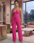 Body Sculpted Pant Set Hot Pink 100 Percent Polyester Stretch Loungewear For Comfortable Fit