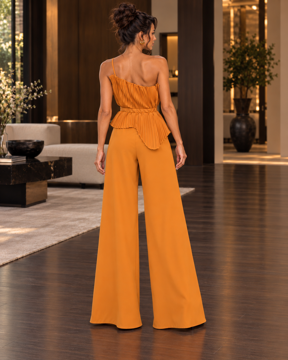 Saffron Solstice Sculpted Pleat Wide-Leg Jumpsuit