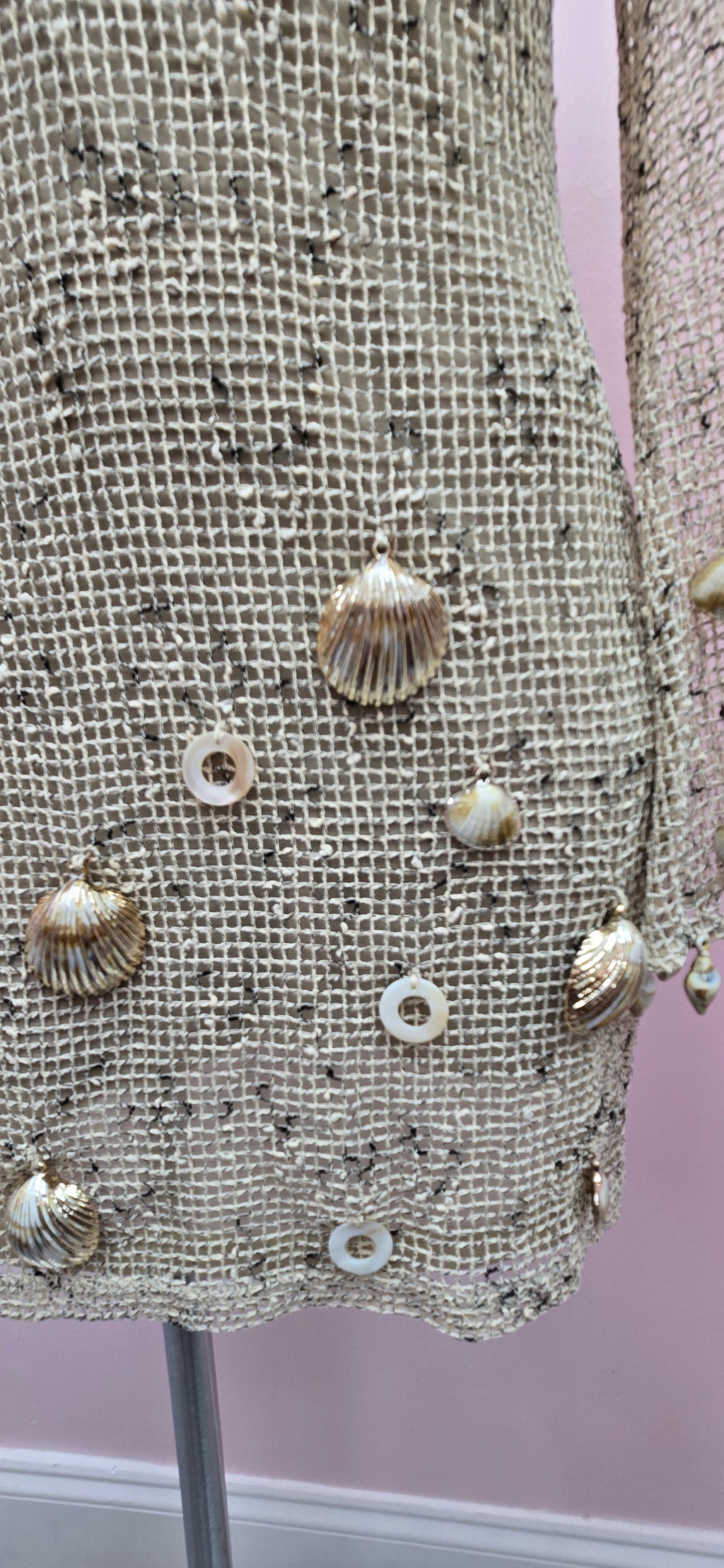 Seashell Embellished Crochet Mini Dress – Natural