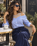 Pin Striped Muse Modern Rhinestone Shirt