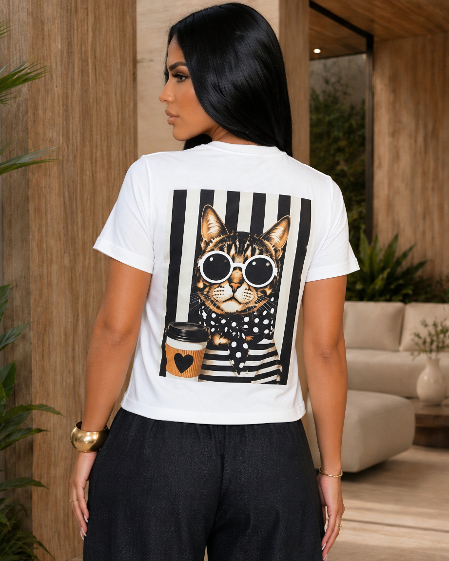 Café Chic Cat Graphic Tee