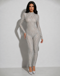Sexy Dreamer Bodycon Lurex Jumpsuit Silver - Shimmering Metallic Eveningwear With Stretch