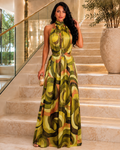 Olive Muse Satin Halter Maxi Jumpsuit