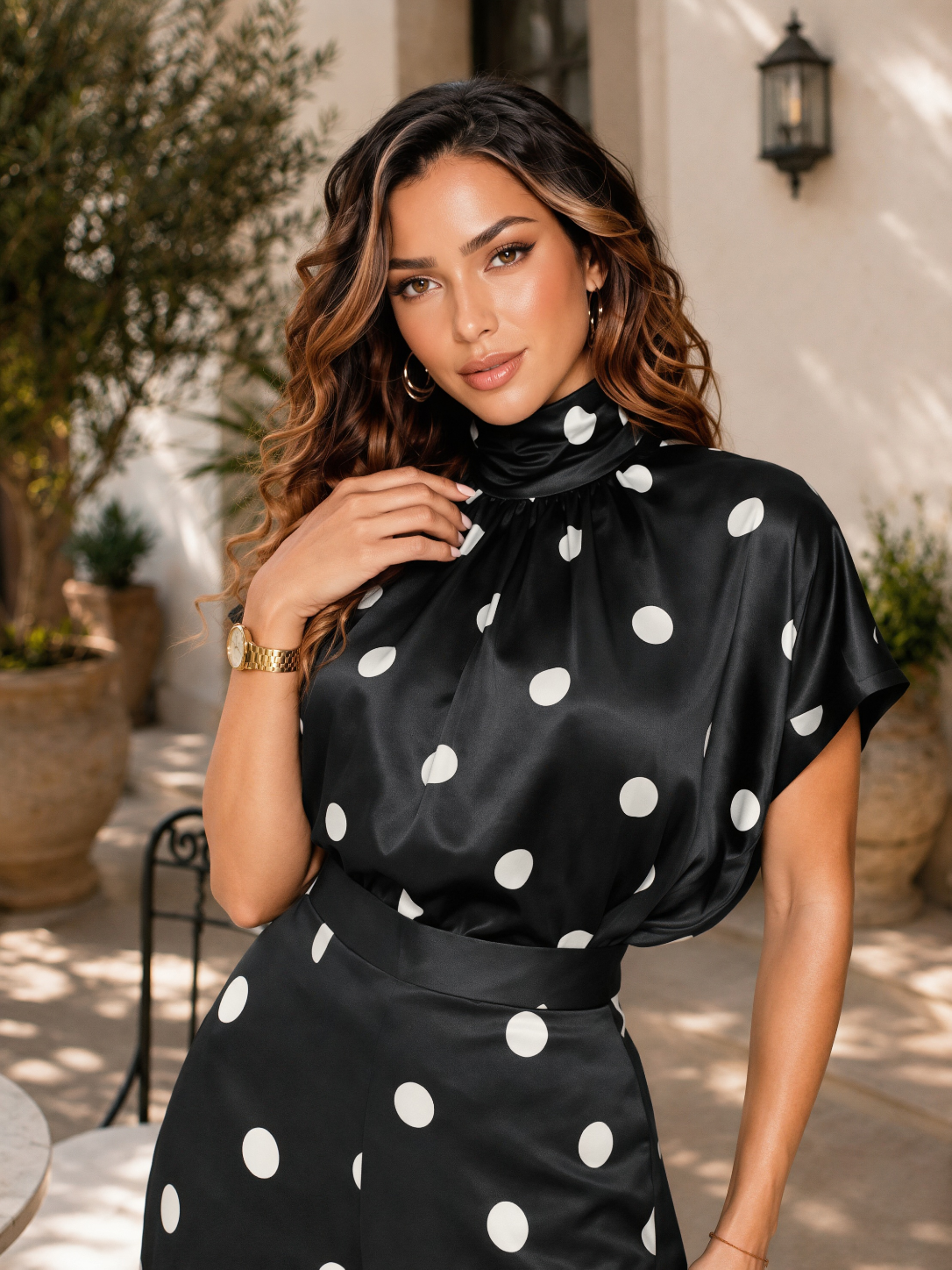 Midnight Polka Dot Palazzo Pant Set