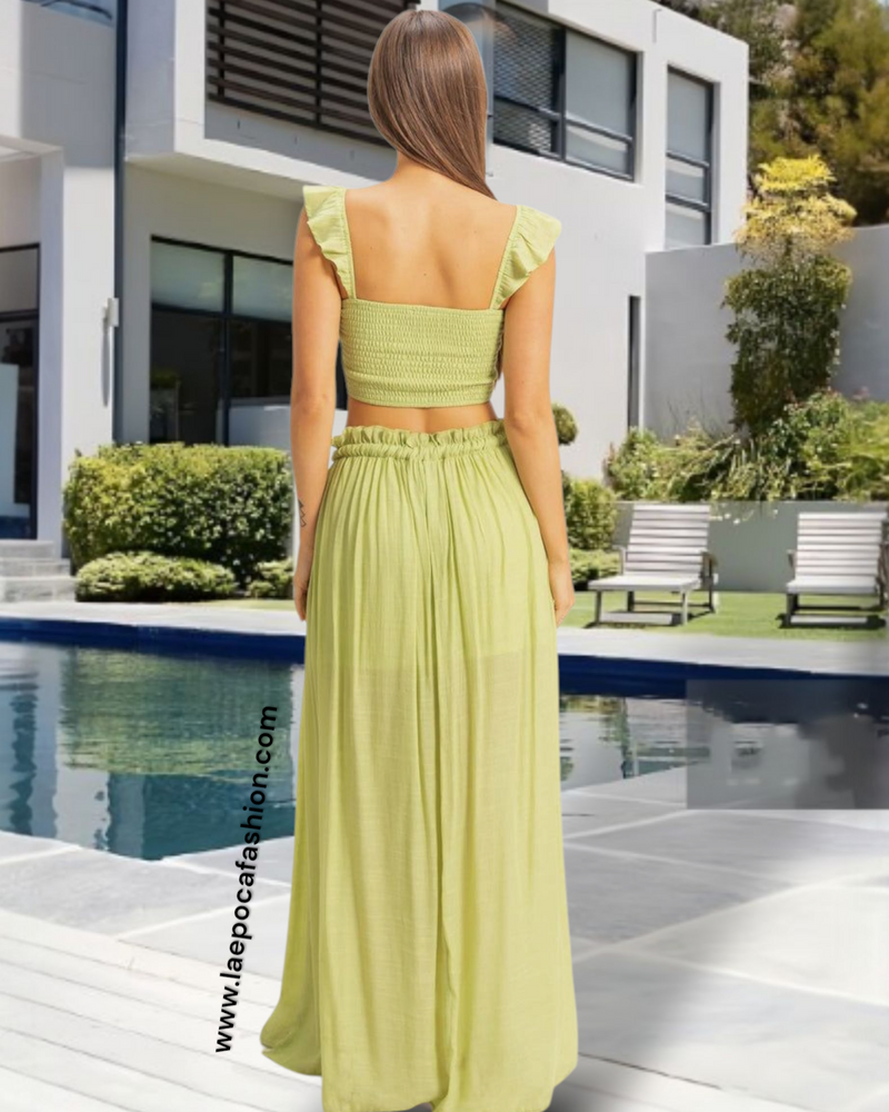 Boho Apple Green Top & Button-Down Maxi Skirt