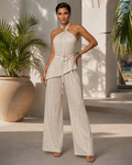 Latiffa Natural Linen Halter Top & Wide Leg Pants Set