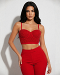 We all Love This Time Pearl Embellished  Corset Red