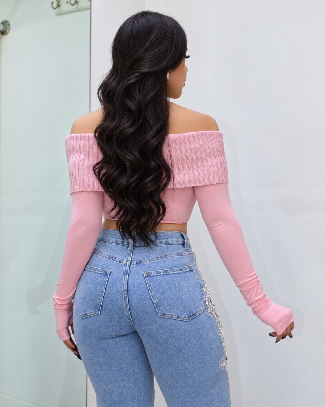 Blush Allure Off-Shoulder Knit Top