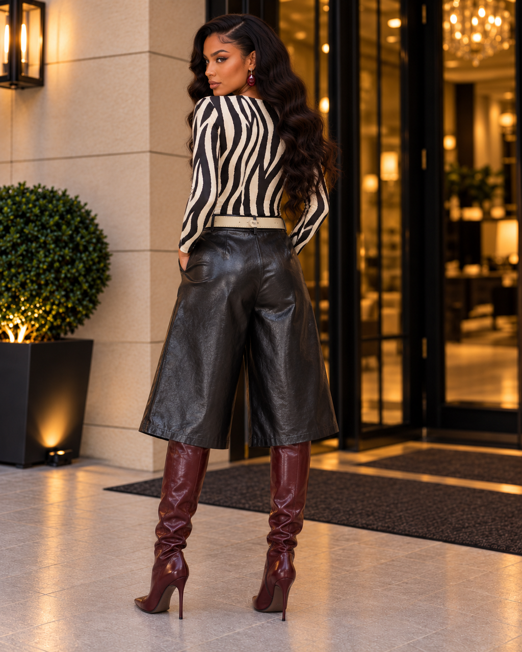 Vesper Noir Faux Leather Wide-Leg Bermuda