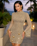 Seashell Embellished Crochet Mini Dress – Natural
