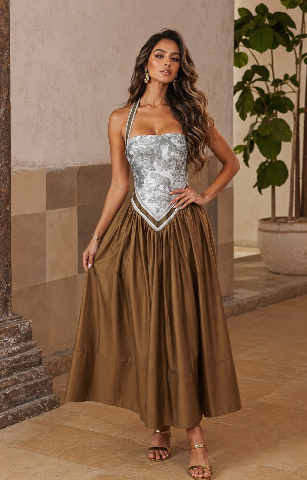Golden Safari Couture Maxi Dress