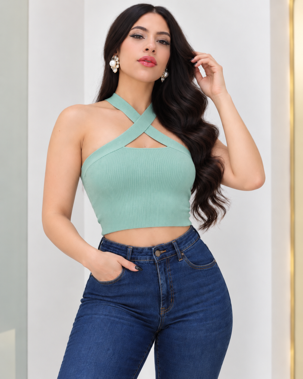Sienna Cross-Halter Stretch Knit Top