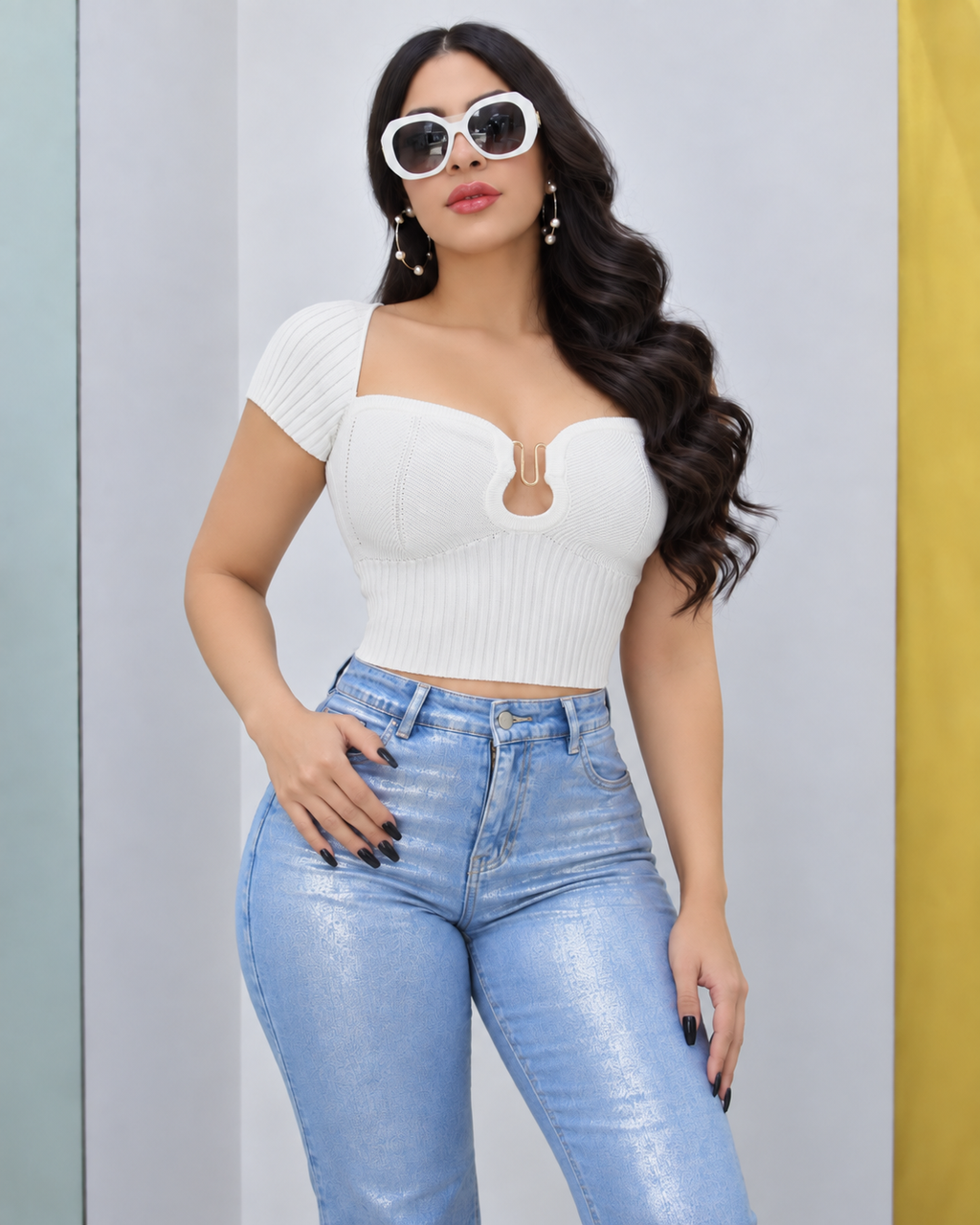 Amaia Golden Detail Ribbed Knit Top