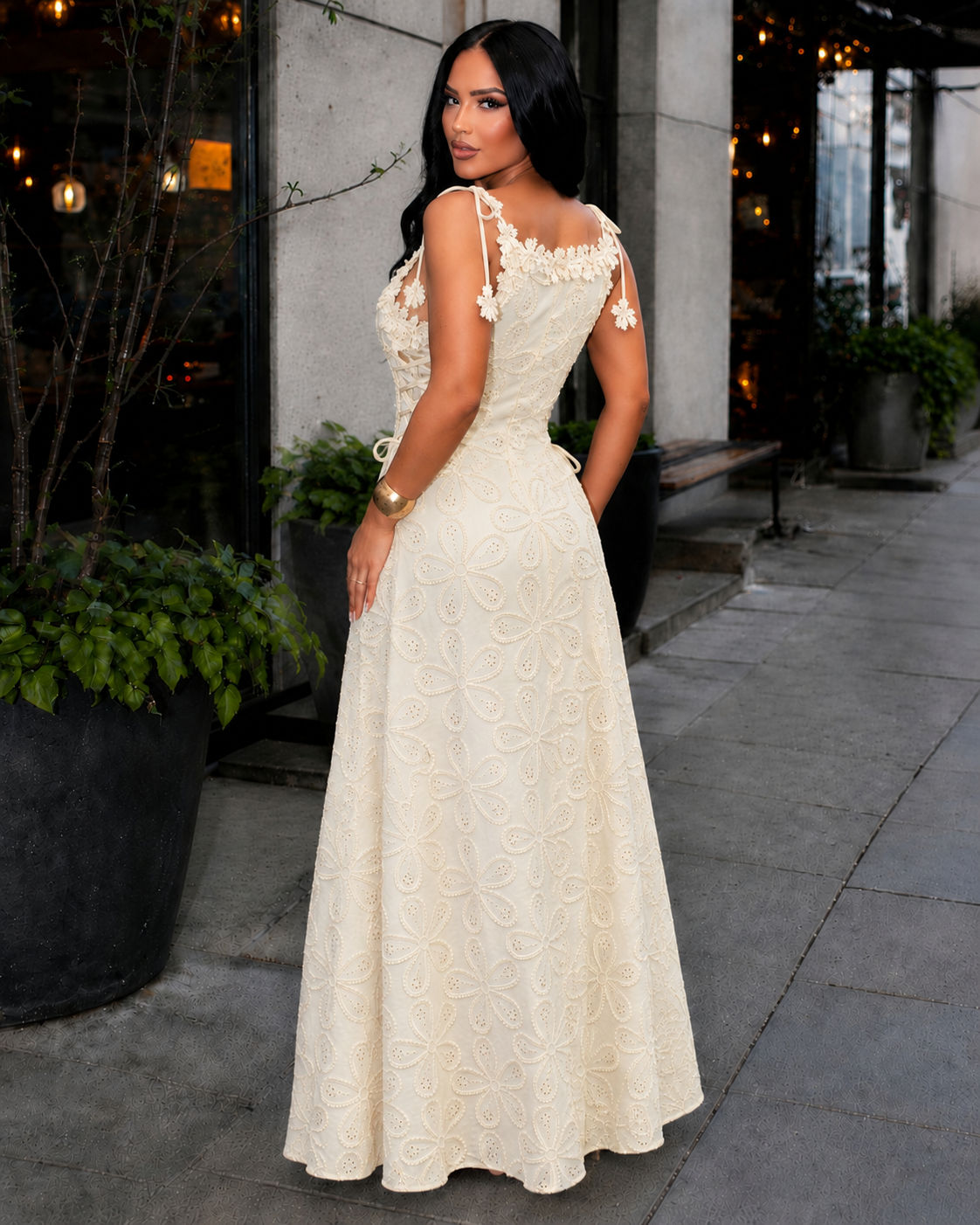 Butter Yellow Floral Crochet Maxi Dress