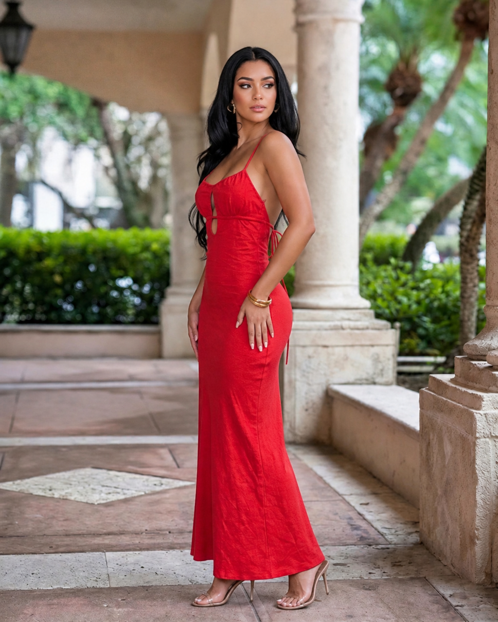 Scarlet Red Linen Backless Maxi Dress