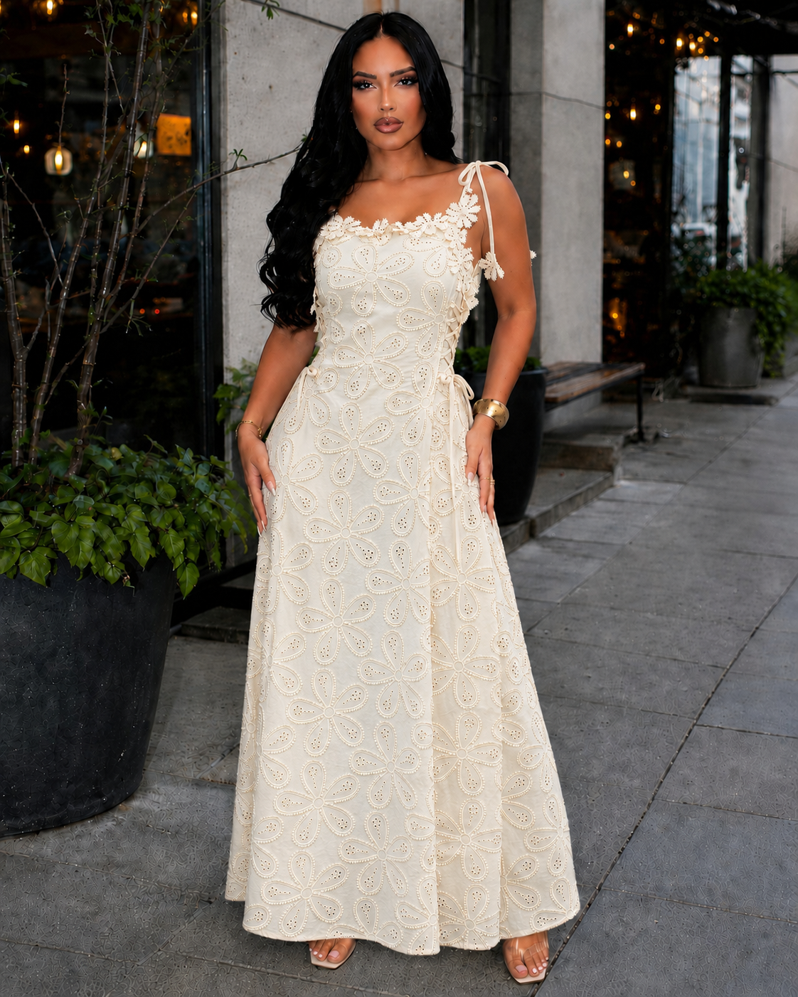 Butter Yellow Floral Crochet Maxi Dress