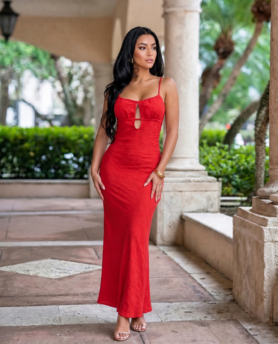Scarlet Red Linen Backless Maxi Dress