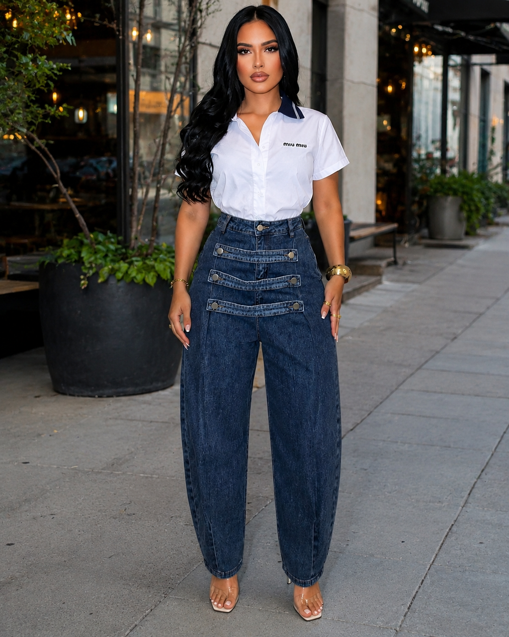 Elite Button Front Wide Barrel Jeans