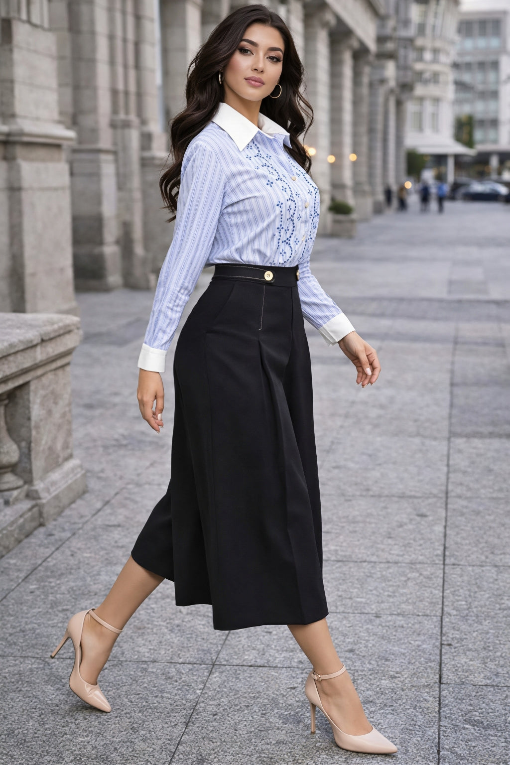 High-Waisted Pleated Skort – Wide Leg Culotte Style