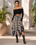 Farah Plaid Cascade Asymmetric Midi Skirt