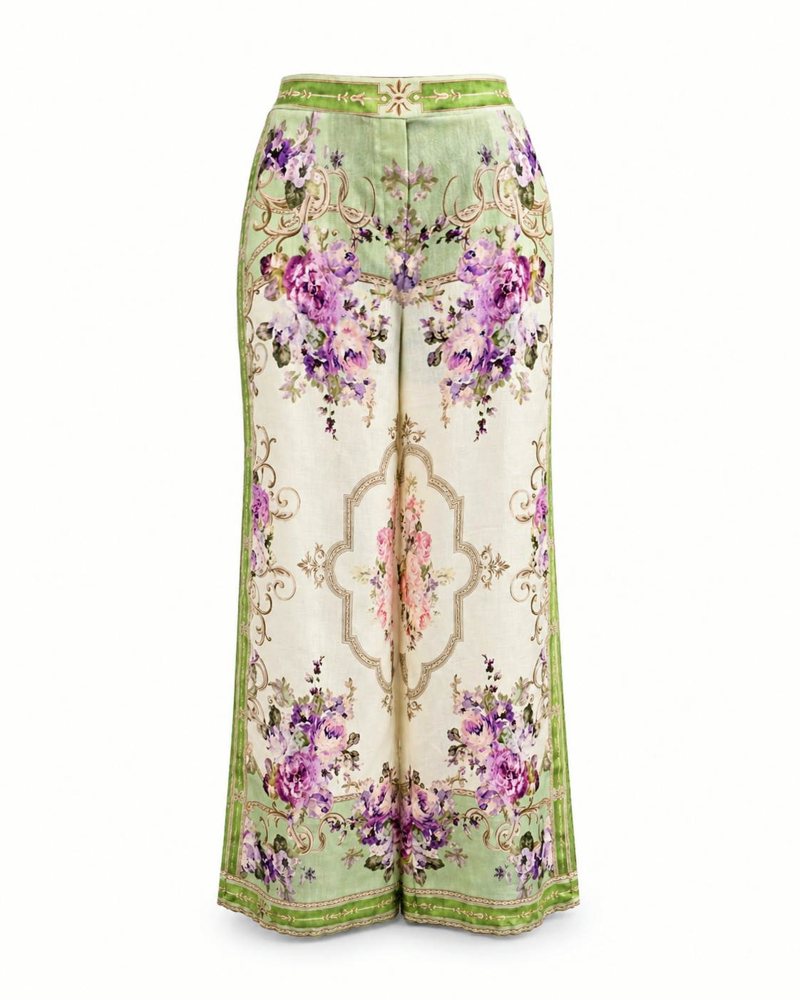 Floral Springs Green Linen Pants Nude - 100 Percent Linen, No Stretch For Breathable Comfort