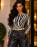 Savanna Muse Zebra Print Long Sleeve Bodysuit