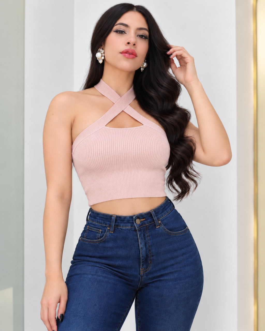 Sienna Cross-Halter Stretch Knit Top