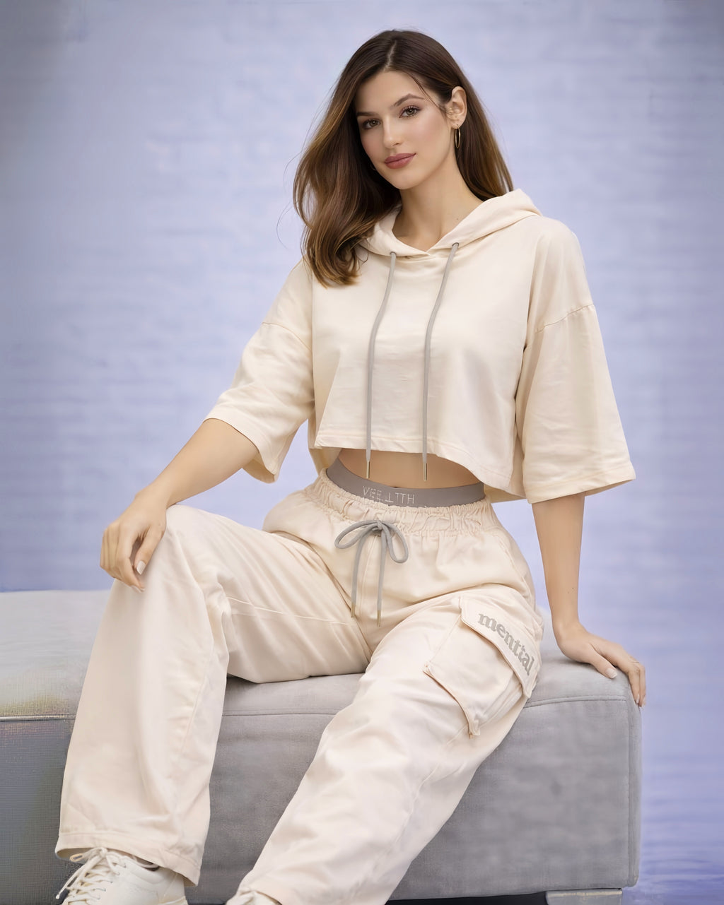Ivory Special Sport Two Piece Pant Set Chic Look With Stretchy 100 Percent Polyester