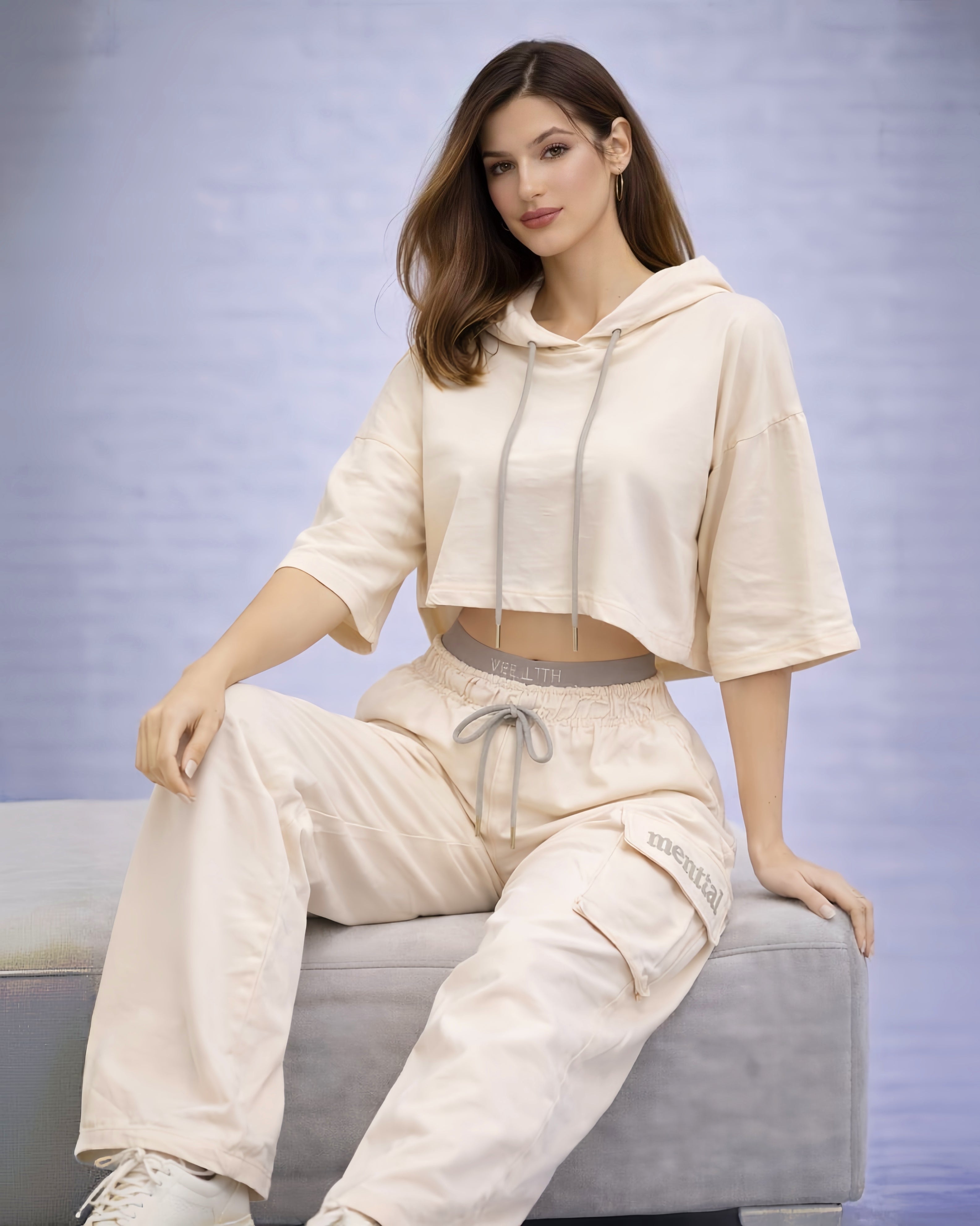 Ivory Special Sport Two Piece Pant Set Chic Look With Stretchy 100 Percent Polyester