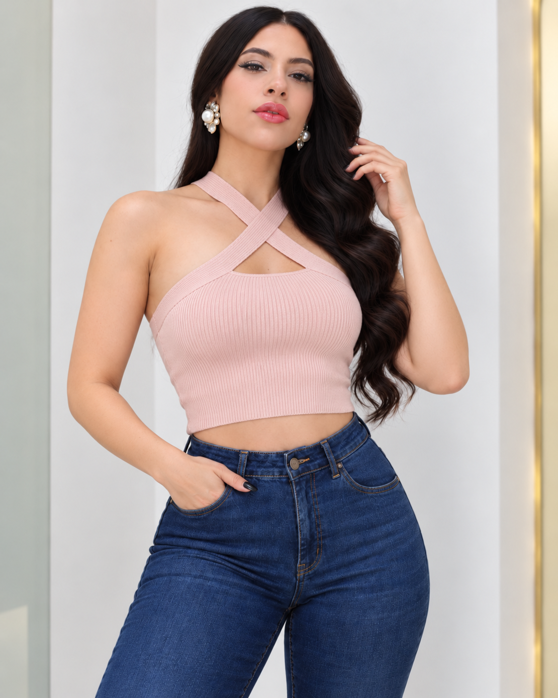 Sienna Cross-Halter Stretch Knit Top