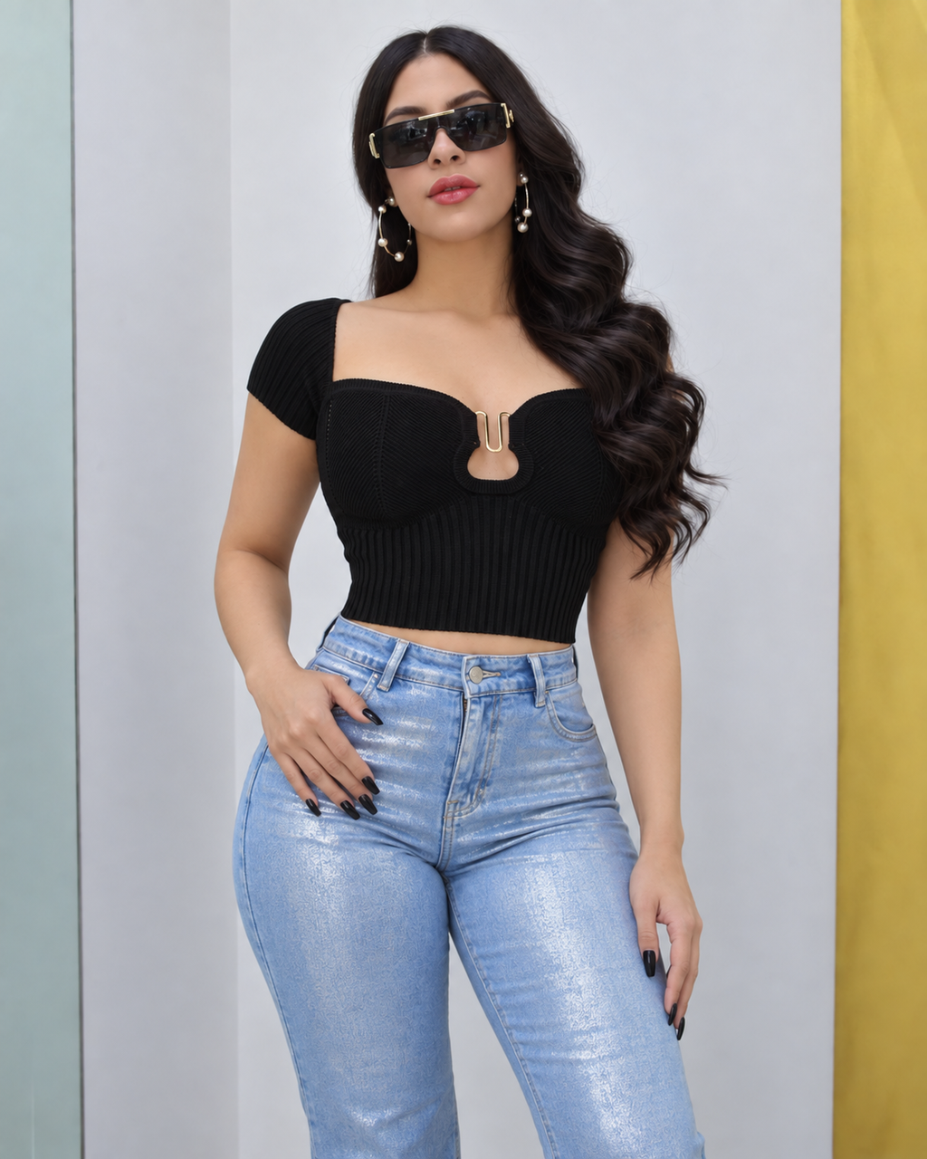 Amaia Golden Detail Ribbed Knit Top