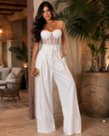 White Lace Corset Wide-Leg Jumpsuit