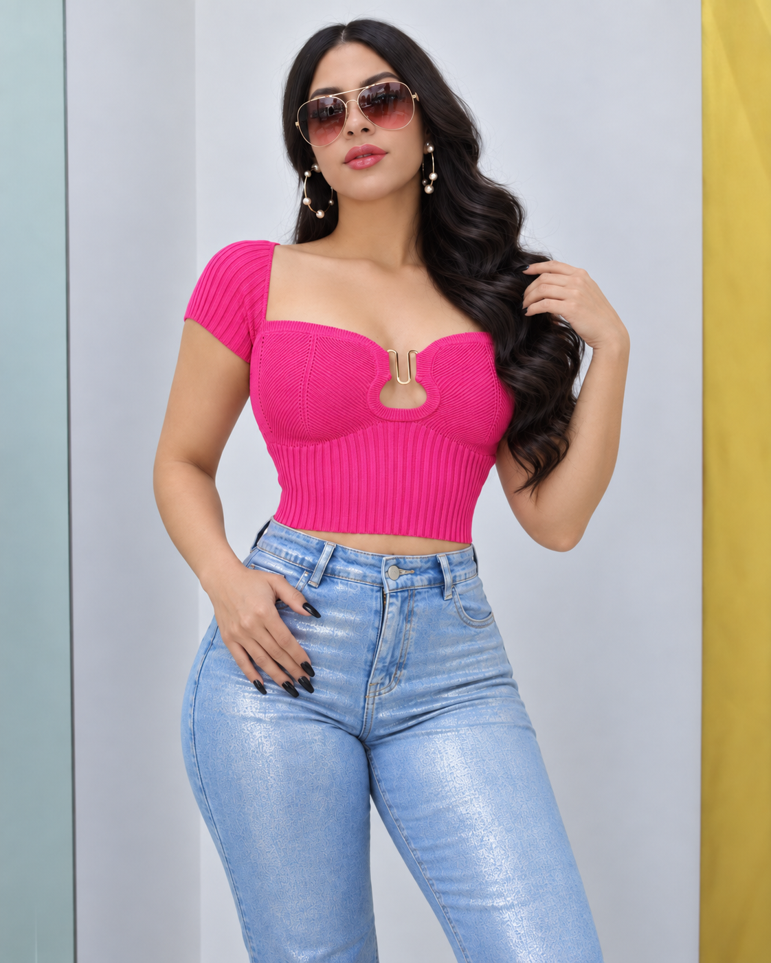 Amaia Golden Detail Ribbed Knit Top