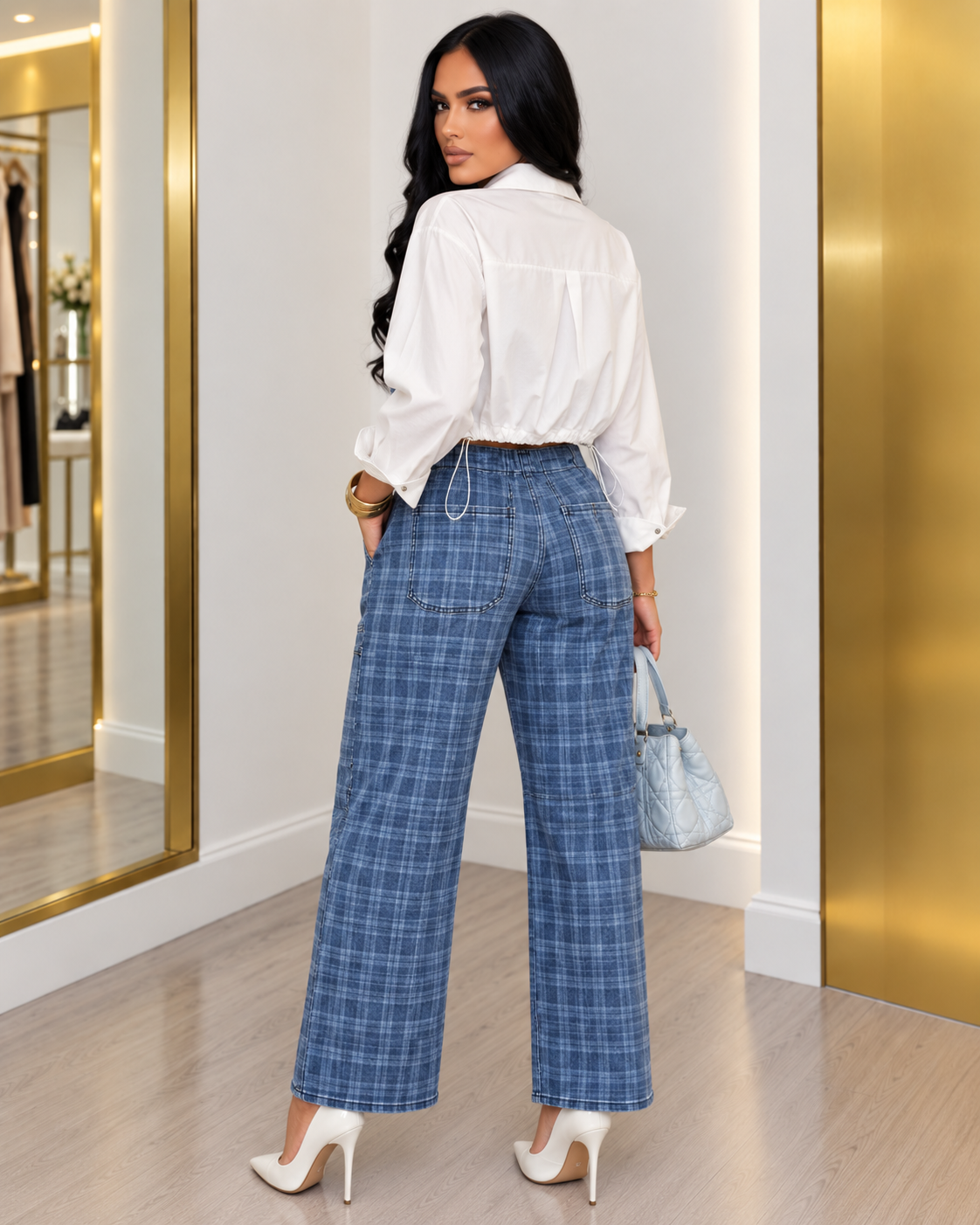 Denim Muse Plaid Wide Leg Jeans
