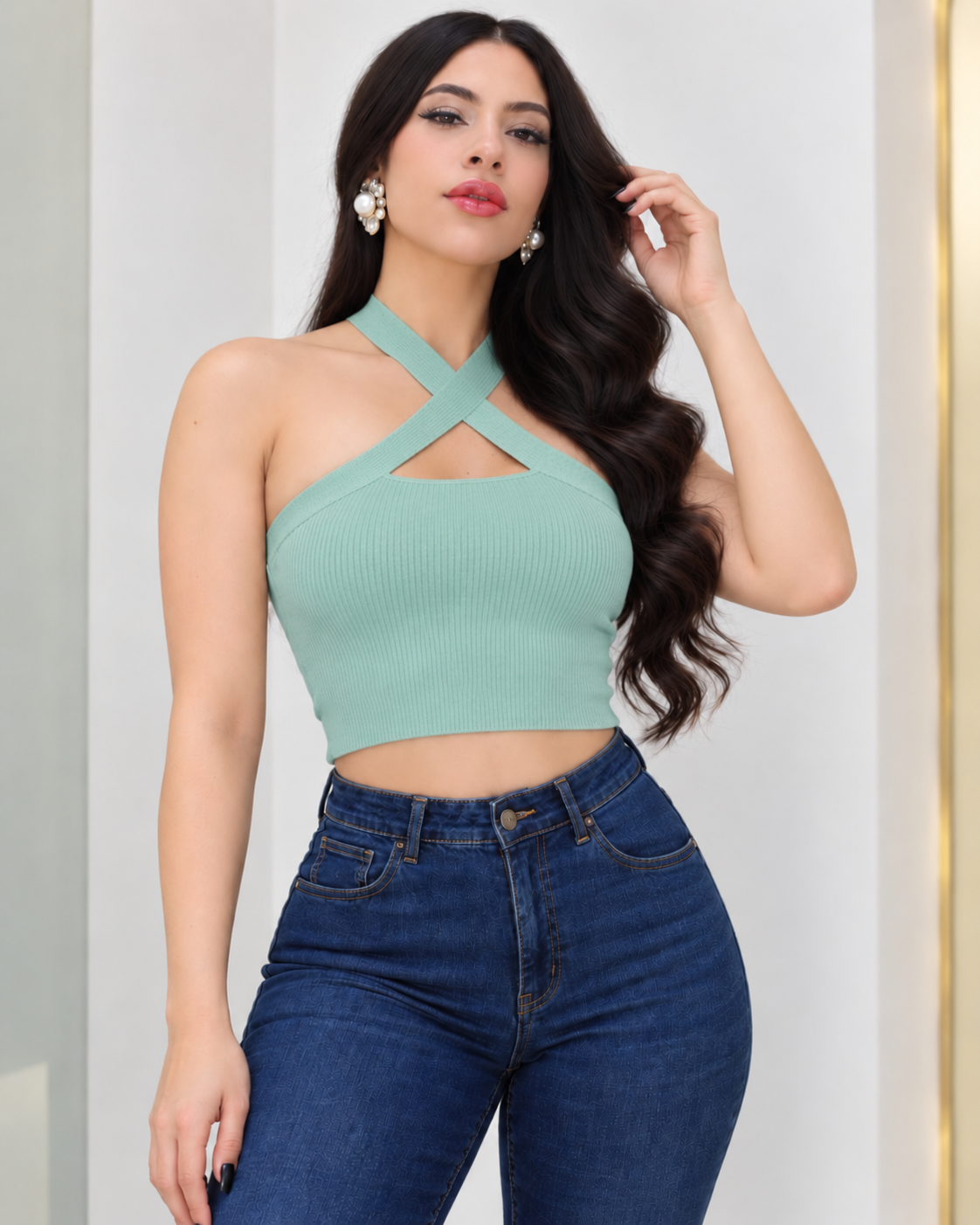 Sienna Cross-Halter Stretch Knit Top