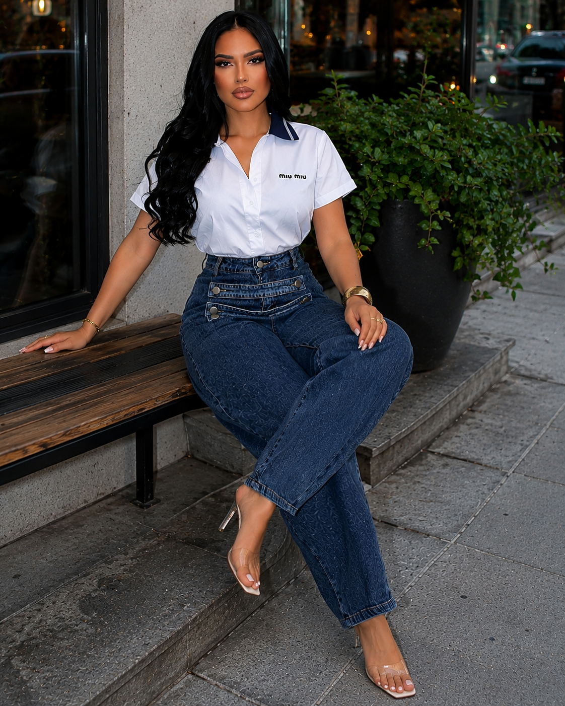 Elite Button Front Wide Barrel Jeans