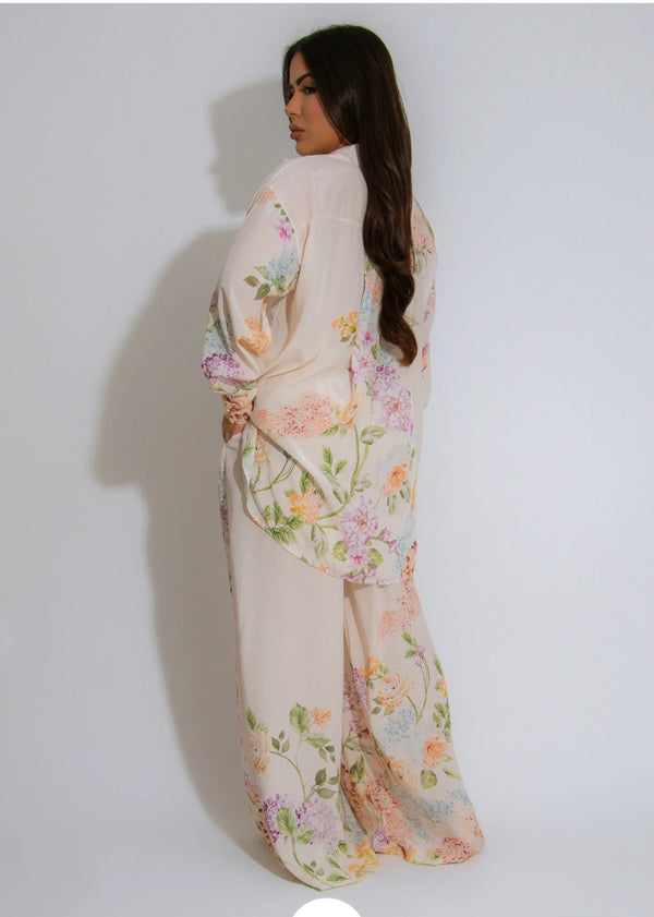 Garden View Floral Pant Set Nude