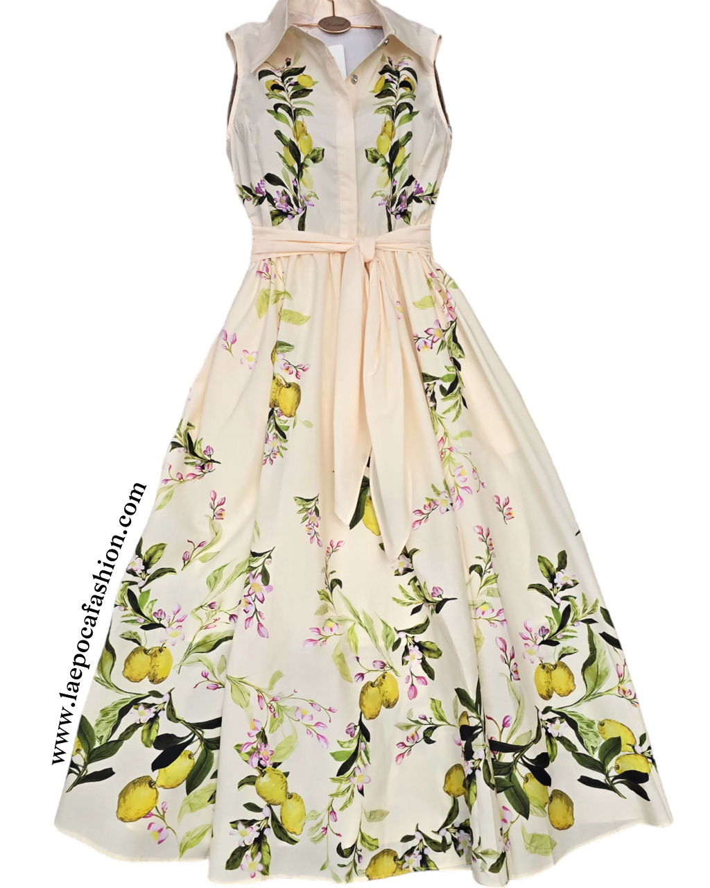 Just For You Lemon Pattern Midi Dress - 100% Chiffon No Stretch, Adjustable Back Straps