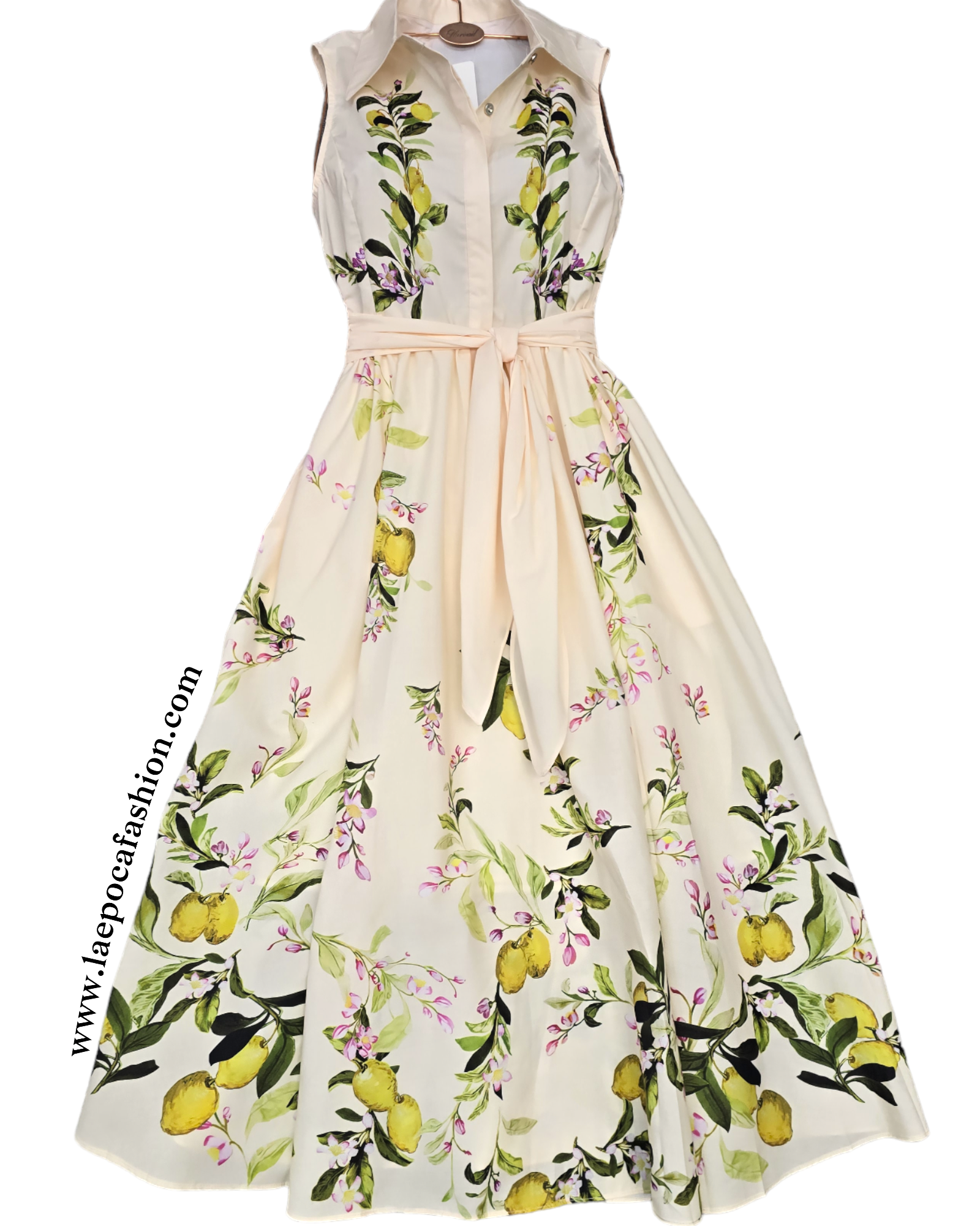 Just For You Lemon Pattern Midi Dress - 100% Chiffon No Stretch, Adjustable Back Straps