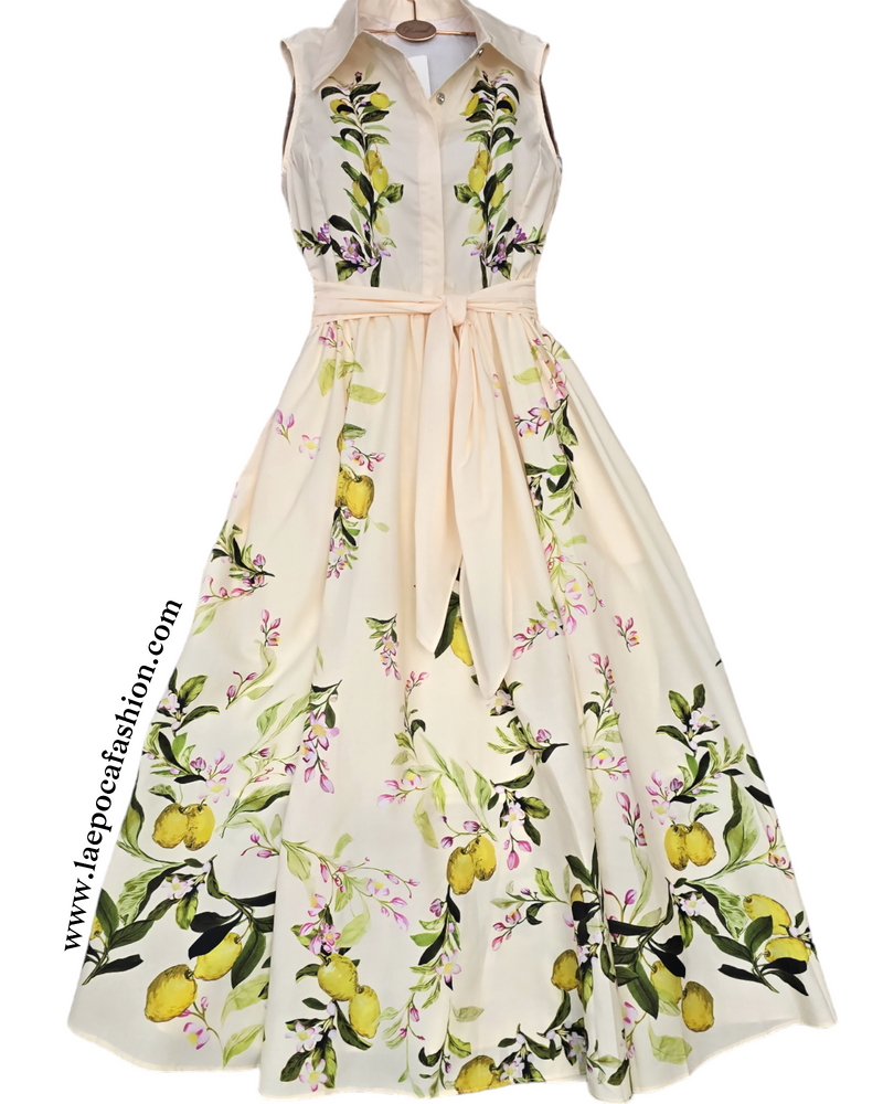Just For Me Lime Print Princess Cut Midi Dress Multicolor