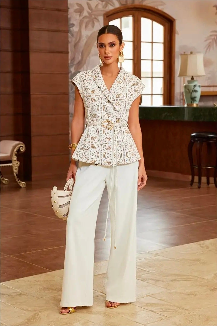 WHITE — Ivory Grace Lace Pant Set