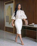 White Sculpting Bandage Midi Skirt