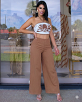 Mocha Paraizo Embroidered Set - 100% Rayon No Stretch Two Piece Pant Set With Embroidery