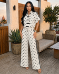 Monochrome Polka Dot Wide-Leg Pant Set