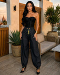 Black Denim Statement Barrel Pants