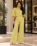 Eyelet Embroidered Wide-Leg Set – Chartreuse