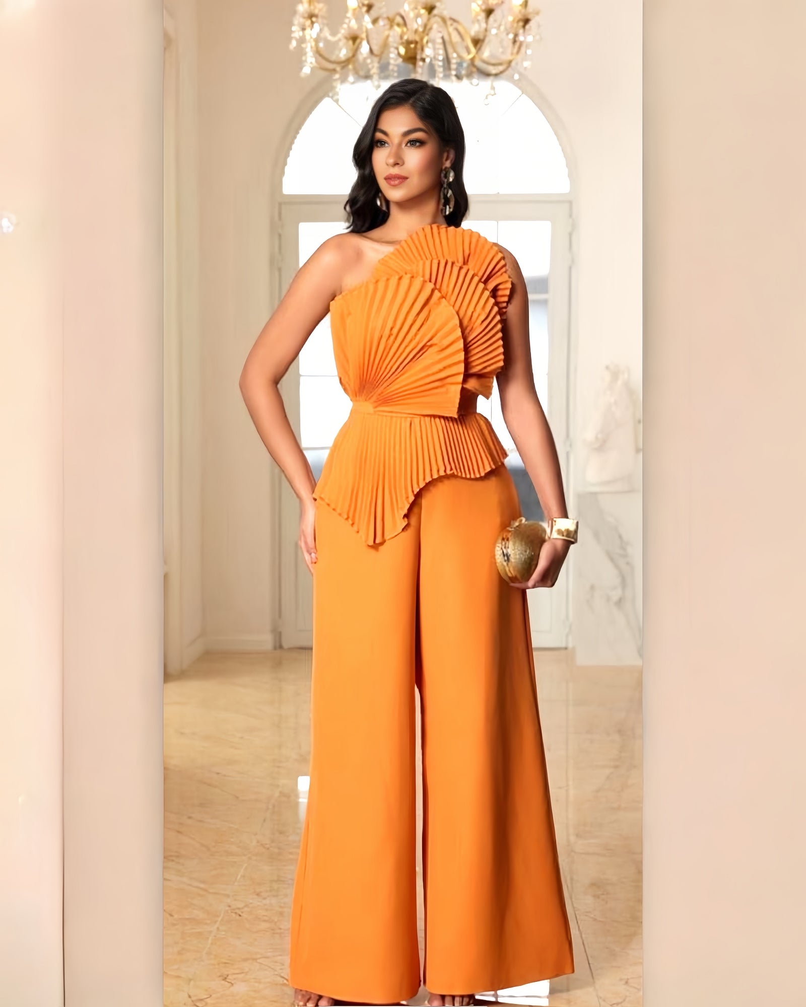 Chic Style Its Here Fancy Jumpsuit Orange - True To Size In Polyester And Spandex
