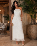 Pearl Fringe Crochet Midi Dress – Ivory