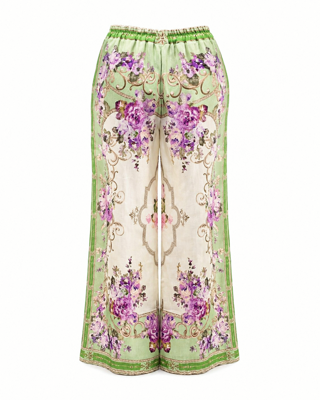 Floral Springs Green Linen Pants Nude - 100 Percent Linen, No Stretch For Breathable Comfort